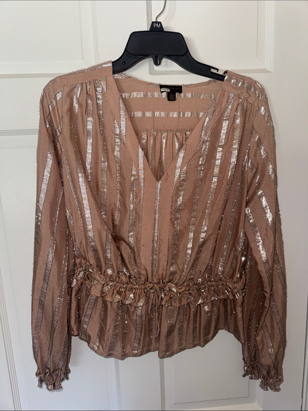 Current Air Metallic Taupe Stripe Peplum Blouse
